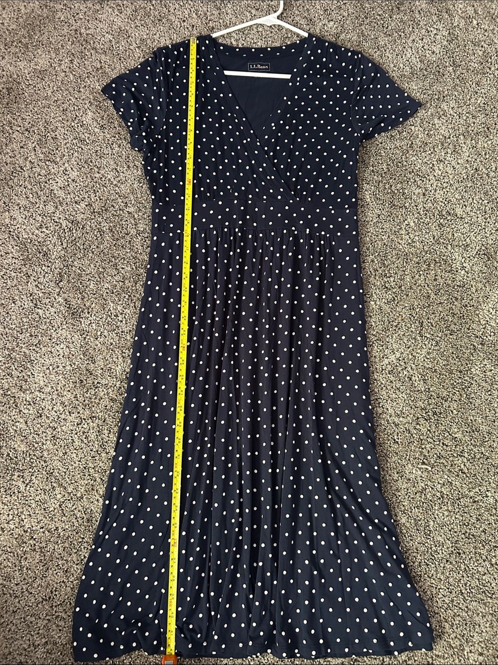 L.L. Bean Navy Blue Polka Dot Maxi Dress